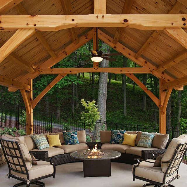 Fire Pit area in North Carolina Timber Frame Pool House
