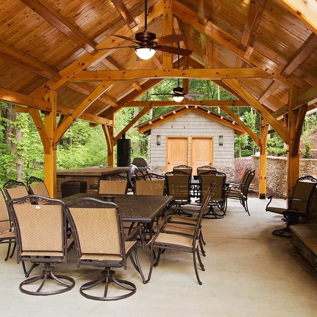 Timber Frame Pool House interior view
