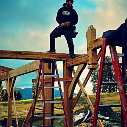 Jeremy Ford Working on Lake Roosevelt Home Beams