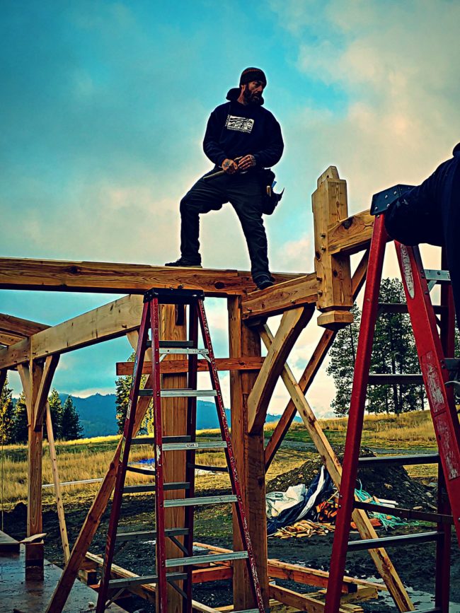 Jeremy Ford Working on Lake Roosevelt Home Beams